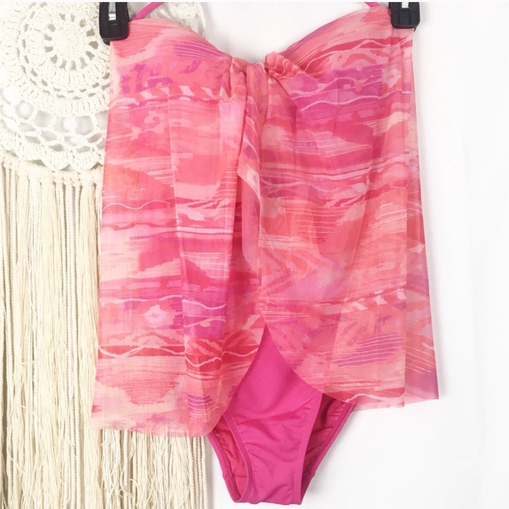 NWT LRL Calypso Pink One Piece Layered Swim Suit - Picture 3 of 8